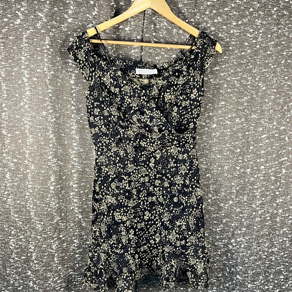 Zara Dresses & Skirts - ZARA BASIC Z1975 Denim Off The Shoulder Dress Navy Blue W/ Cream Floral Print